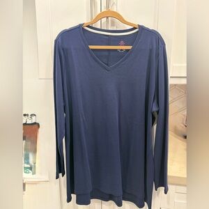 Isaac Mizrahi Pima Cotton Navy V-Neck Top